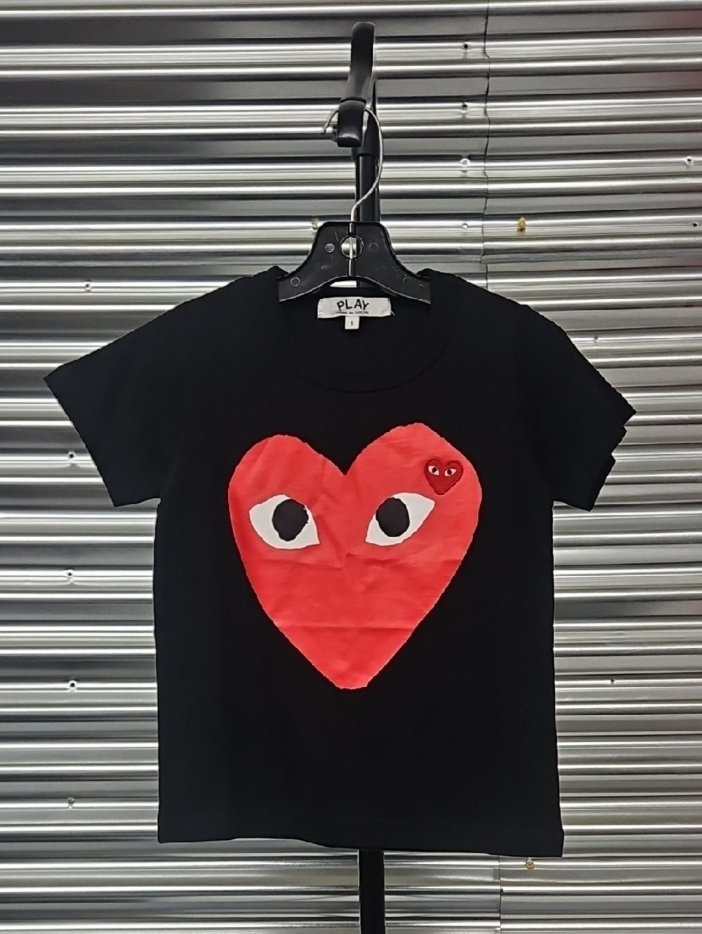 Comme des Garçons Play Black Tee with Red Heart Logo